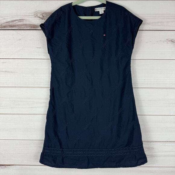 Tommy Hilfiger Girls Navy Blue Embroidered Dress‎ Size 7 - Picture 1 of 4